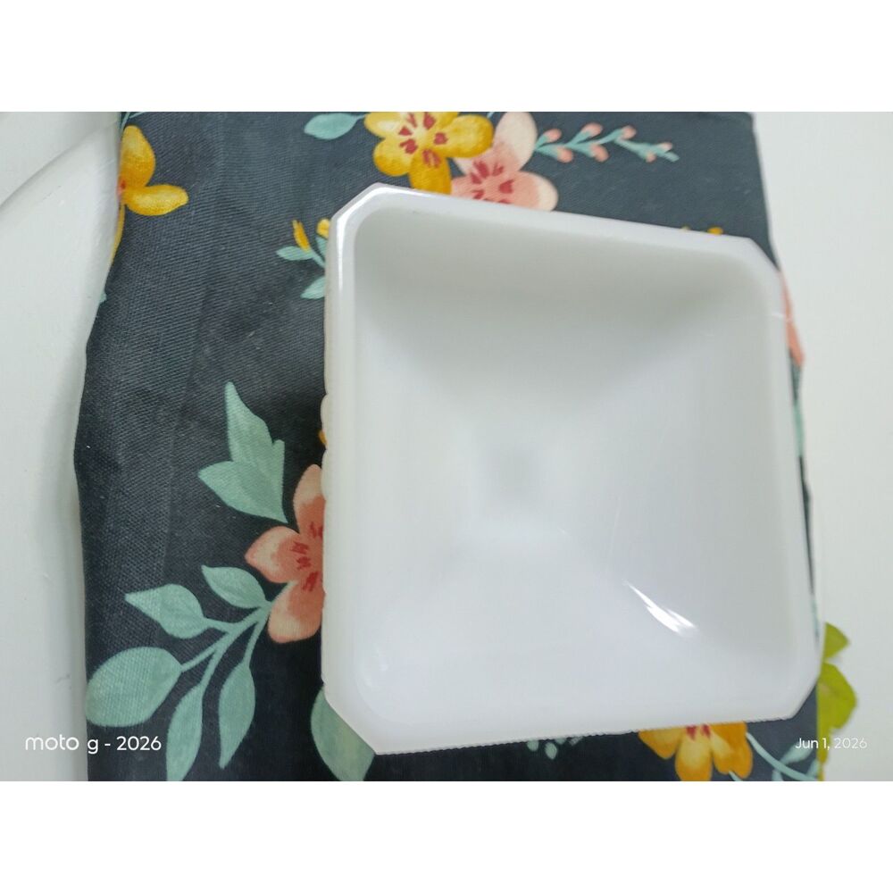 E.O. Brody White Milk Glass Square Dish on a Pedestal Fruit Pattern ~Vintage~